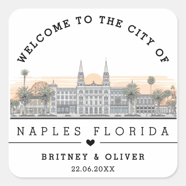  Naples Florida Skyline – Custom Wedding favour Square Sticker (Front)