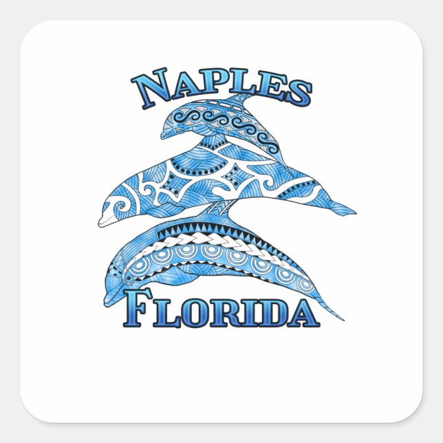 Naples Florida Vacation Tribal Dolphins Square Sticker (Front)