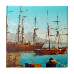 Naples harbour Italy 1800s Tile