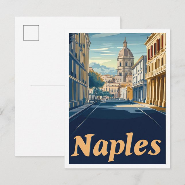 Naples Italy Art Vintage Travel Illustration Postcard (Front/Back)
