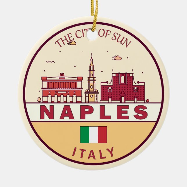 Naples Italy City Skyline Emblem Ceramic Tree Decoration (Front)