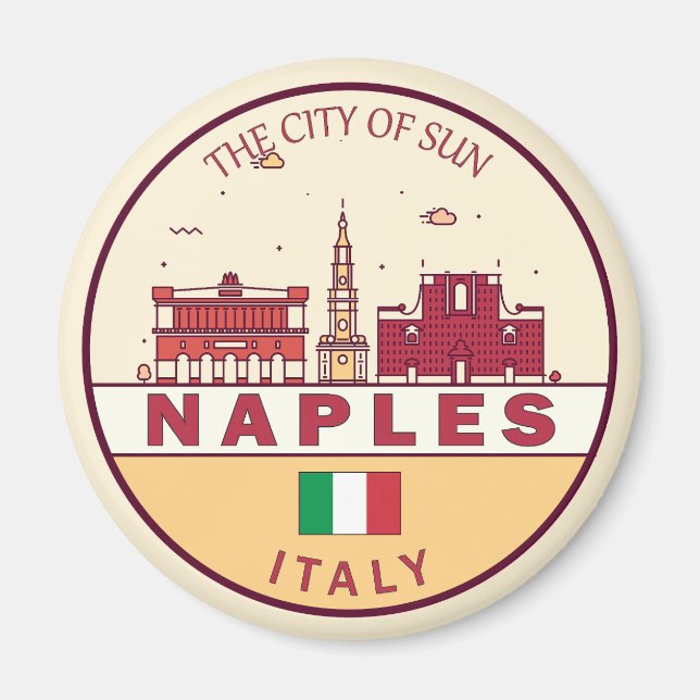 Naples Italy City Skyline Emblem Magnet (Front)