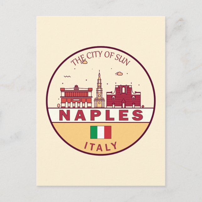 Naples Italy City Skyline Emblem Postcard (Front)