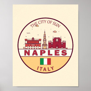 Naples Italy City Skyline Emblem Poster