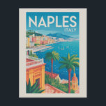Naples Italy Illustration Travel Art Vintage Postcard<br><div class="desc">Naples retro vector travel design. Naples,  Italy,  is a vibrant coastal city known for its rich history,  world-class cuisine,  and proximity to Mount Vesuvius and Pompeii.</div>