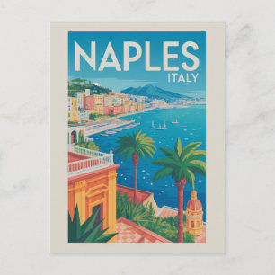 Naples Italy Illustration Travel Art Vintage Postcard
