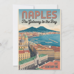 Naples Italy Retro Skyline Cityscape Travel Holiday Card