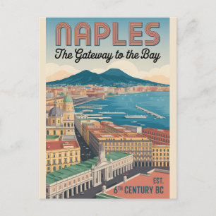 Naples Italy Retro Skyline Cityscape Travel Postcard