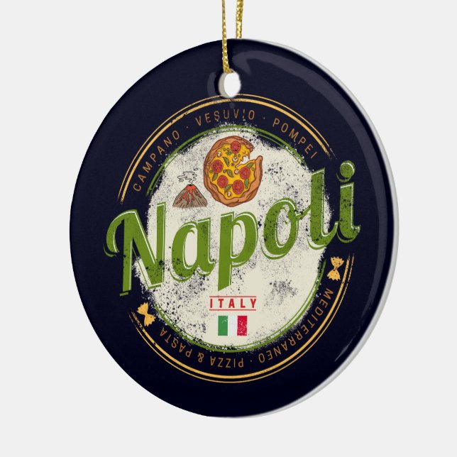 Naples Italy Retro Vesuvius And Pizza Vintage Ceramic Tree Decoration (Left)