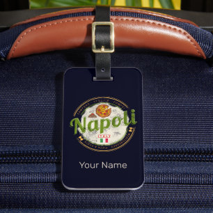 Naples Italy Retro Vesuvius And Pizza Vintage Luggage Tag