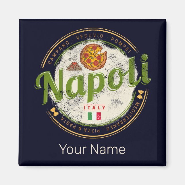 Naples Italy Retro Vesuvius And Pizza Vintage Magnet (Front)