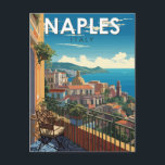 Naples Italy Travel Art Vintage Postcard<br><div class="desc">Naples retro vector travel design. Naples is the regional capital of Campania and the third-largest city of Italy,  after Rome and Milan.</div>