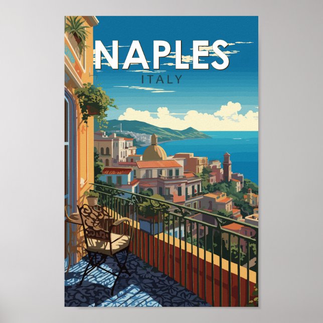 Naples Italy Travel Art Vintage Poster (Front)
