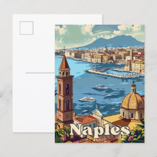 Naples Italy Vintage Retro Travel Illustration Postcard