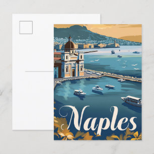 Naples Italy Vintage Retro Travel Illustration Postcard