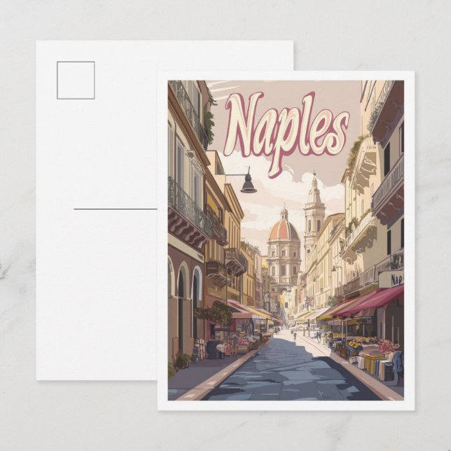 Naples Italy Vintage Travel Illustration Postcard (Front/Back)