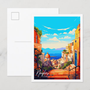 Naples Italy vintage travel illustration Postcard