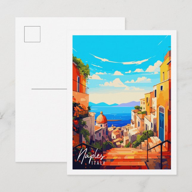 Naples Italy vintage travel illustration Postcard (Front/Back)