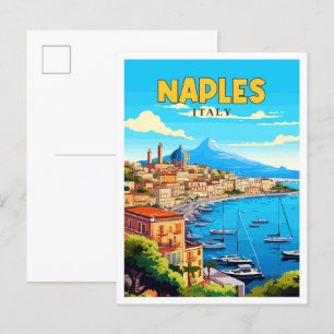 Naples Italy vintage travel illustration Postcard
