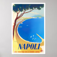 Naples Italy vintage travel Poster