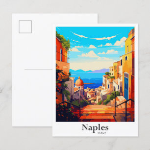 Naples Italy Vintage Travel Potrait Illustration Postcard