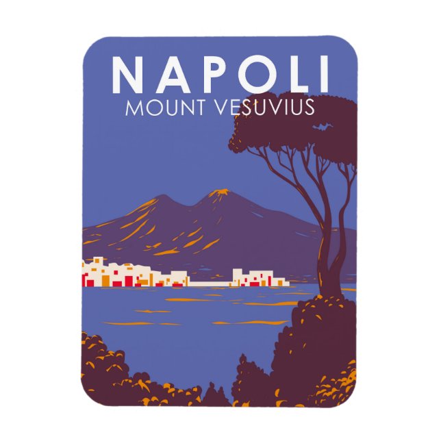 Naples Mount Vesuvius  Travel Art Vintage Magnet (Vertical)