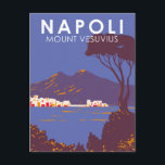 Naples Mount Vesuvius  Travel Art Vintage Postcard<br><div class="desc">Naples and Mount Vesuvius in a vector art style. Mount Vesuvius is a somma-stratovolcano located on the Gulf of Naples in Campania,  Italy.</div>
