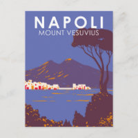 Naples Mount Vesuvius Travel Art Vintage