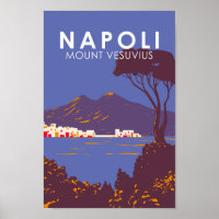 Naples Mount Vesuvius Travel Art Vintage