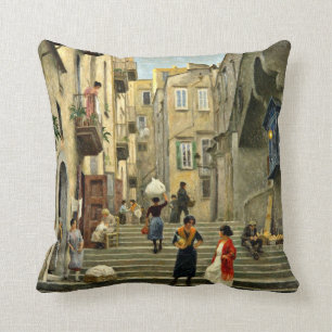 Naples Street Scene - Paul G. Fischer painting Cushion