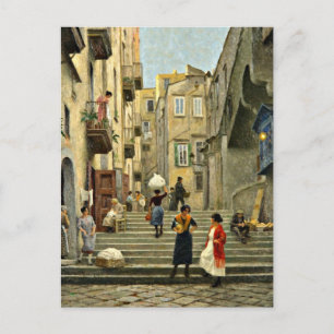 Naples Street Scene - Paul G. Fischer painting, Postcard