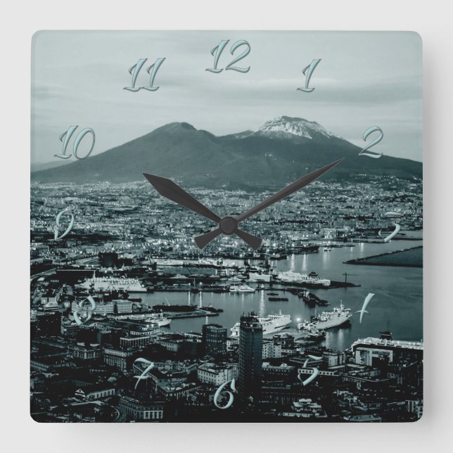Naples Vesuvius Square Wall Clock (Front)