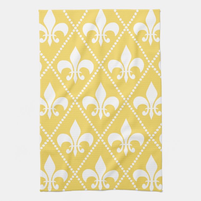 Naples Yellow Fleur de Lis Tea Towel (Vertical)