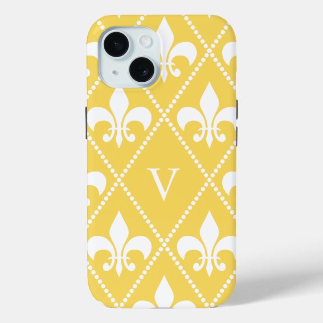 Naples Ytellow Fleur de Lis w/ monogram Case-Mate iPhone Case (Back)