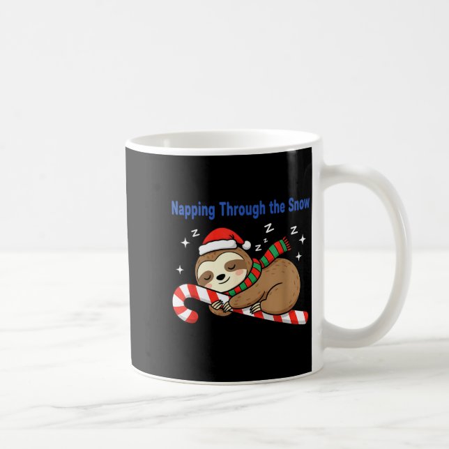 Napng Through The Snow Christmas Sloth Candy Cane  Coffee Mug (Right)