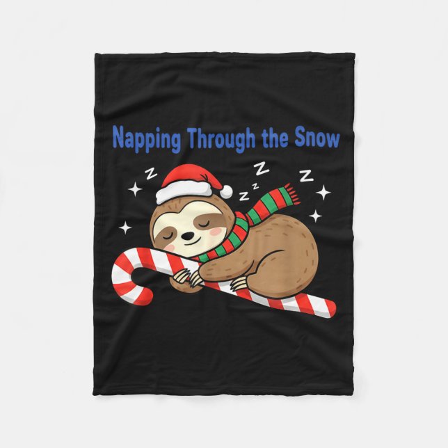 Napng Through The Snow Christmas Sloth Candy Cane  Fleece Blanket (Front)