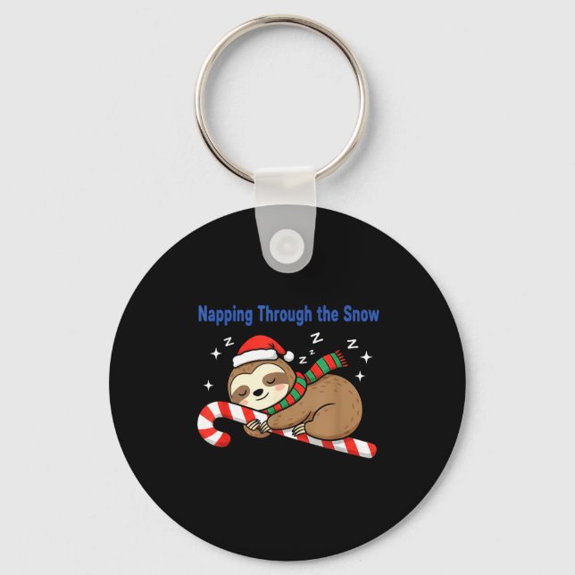 Napng Through The Snow Christmas Sloth Candy Cane  Key Ring (Front)