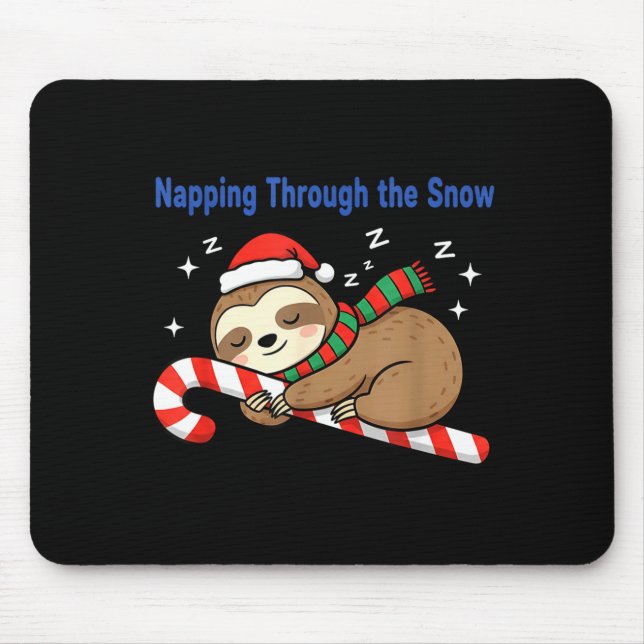Napng Through The Snow Christmas Sloth Candy Cane  Mouse Mat (Front)