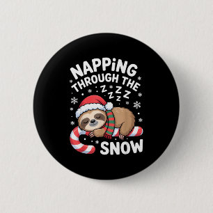 Napng Through The Snow Funny Sloth Candy Cane Xmas 6 Cm Round Badge