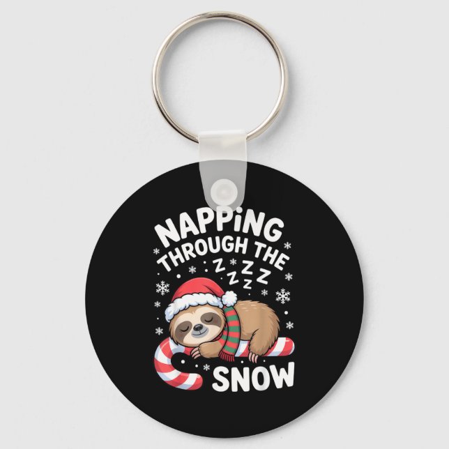 Napng Through The Snow Funny Sloth Candy Cane Xmas Key Ring (Front)
