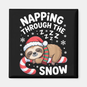 Napng Through The Snow Funny Sloth Candy Cane Xmas Magnet