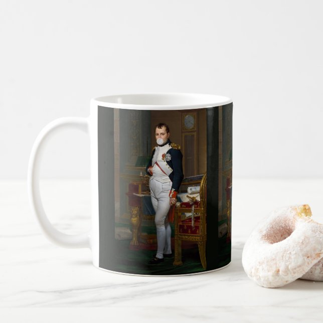 Napoleon Bonaparte blowing a white bubble gum Coffee Mug (With Donut)