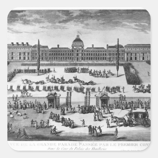 Napoleon Bonaparte  First Consul, ReviewingTroops Square Sticker (Front)