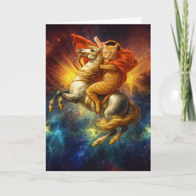 Napoleon Cat Riding Horse Through Galaxy           Card (Front)