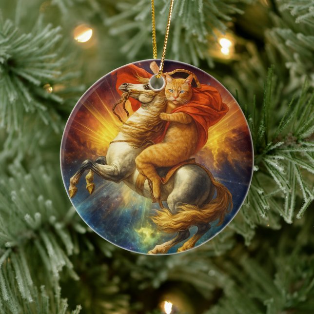 Napoleon Cat Riding Horse Through Galaxy           Ceramic Tree Decoration (Tree)
