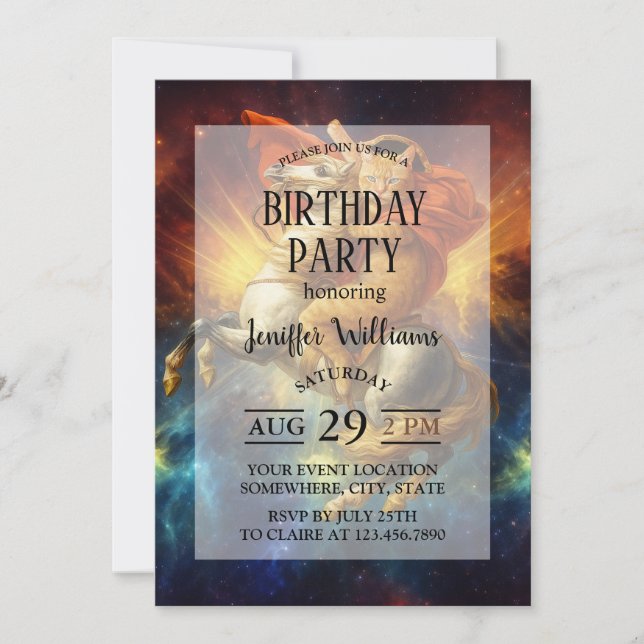 Napoleon Cat Riding Horse Through Galaxy           Invitation (Front)