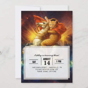 Napoleon Cat Riding Horse Through Galaxy Invitation