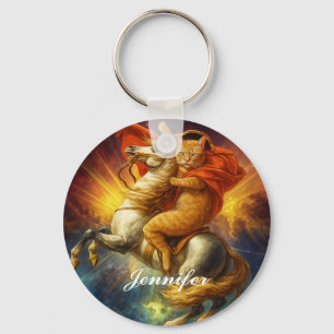 Napoleon Cat Riding Horse Through Galaxy           Key Ring
