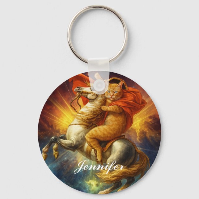 Napoleon Cat Riding Horse Through Galaxy           Key Ring (Front)