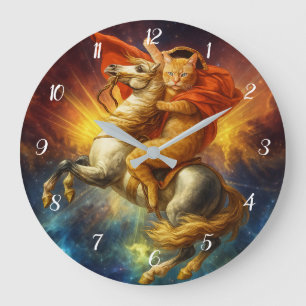 Napoleon Cat Riding Horse Through Galaxy           Large Clock